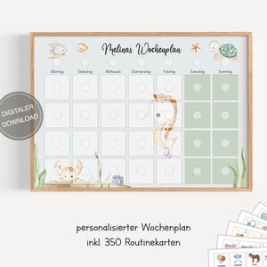 Plano semanal montessori para crianças personalizado "Animais marinhos" / plano de rotina para crianças / rotina diária / download digital para imprimir