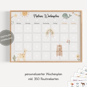 Plano semanal Montessori para crianças personalizado "Urso e Girafa" / Plano de rotina para crianças / Rotina diária / Download digital para imprimir