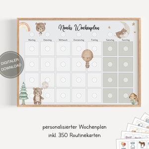 Plano semanal montessori para crianças personalizado "Animais da floresta" / plano de rotina para crianças / rotina diária / download digital para imprimir