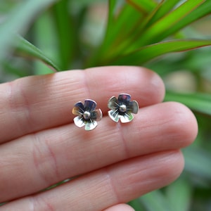 Handmade Sterling Silver Oxidised Flower Stud Earrings