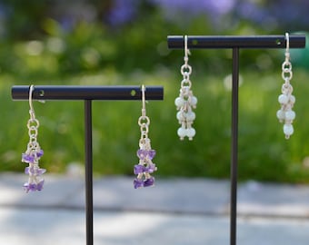 Handmade Sterling Silver Cluster Drop Earrings with Natural Gemstones