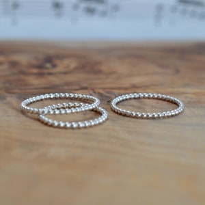 Handmade Sterling Silver Beaded Round Wire Stacking Ring