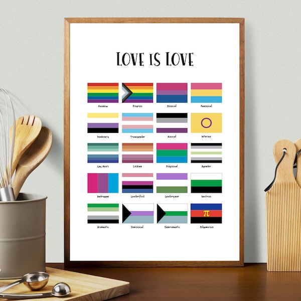 LGBTQ+ Print, Guide to Pride Flags, Wall Art, Gay Pride poster, LGBTQ gift, Queer Art, Digital Download, handmade home decor