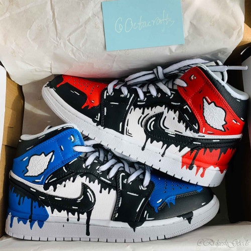 Blue and Red Drip Custom Jordan 1 Hand 