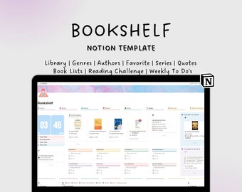 Bookshelf Notion Template | Notion Reading Journal Template | Book Tracker | Book Journal | Reading Tracker | Reading Planner