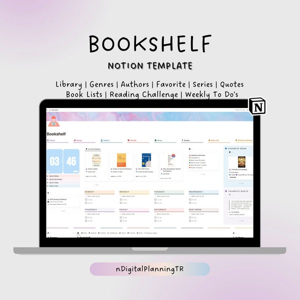 Bookshelf Notion Template | Notion Reading Journal Template | Book Tracker | Book Journal | Reading Tracker | Reading Planner