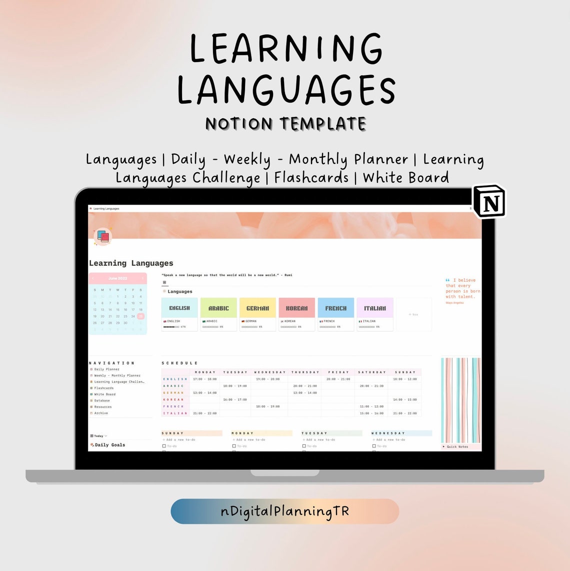 Learning Language Notion Template | Notion Learning Template | Notion ...