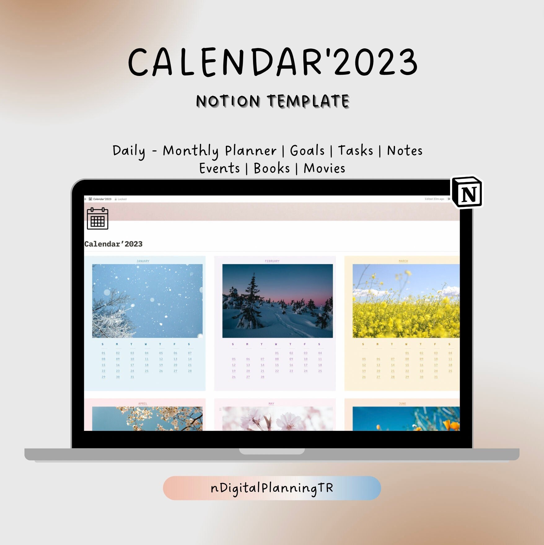 Calendar'2023 Notion Template Notion Calendar Template - Etsy