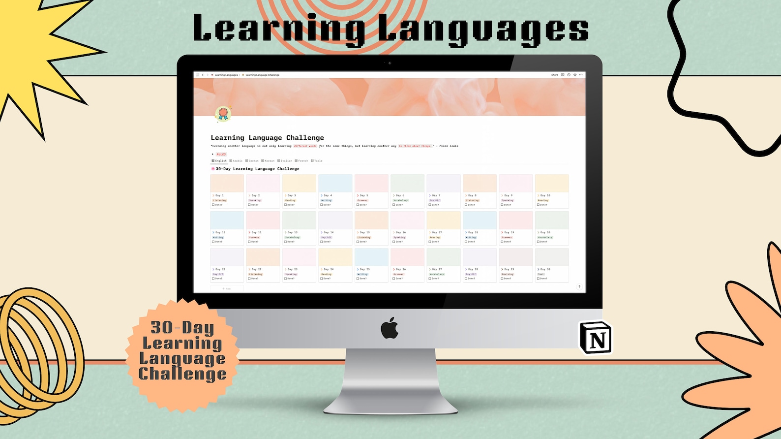 Learning Language Notion Template | Notion Learning Template | Notion ...