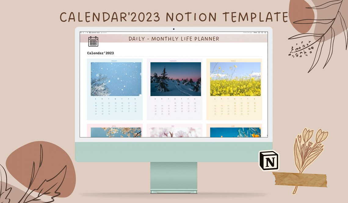 Calendar'2023 Notion Template Notion Calendar Template All in One