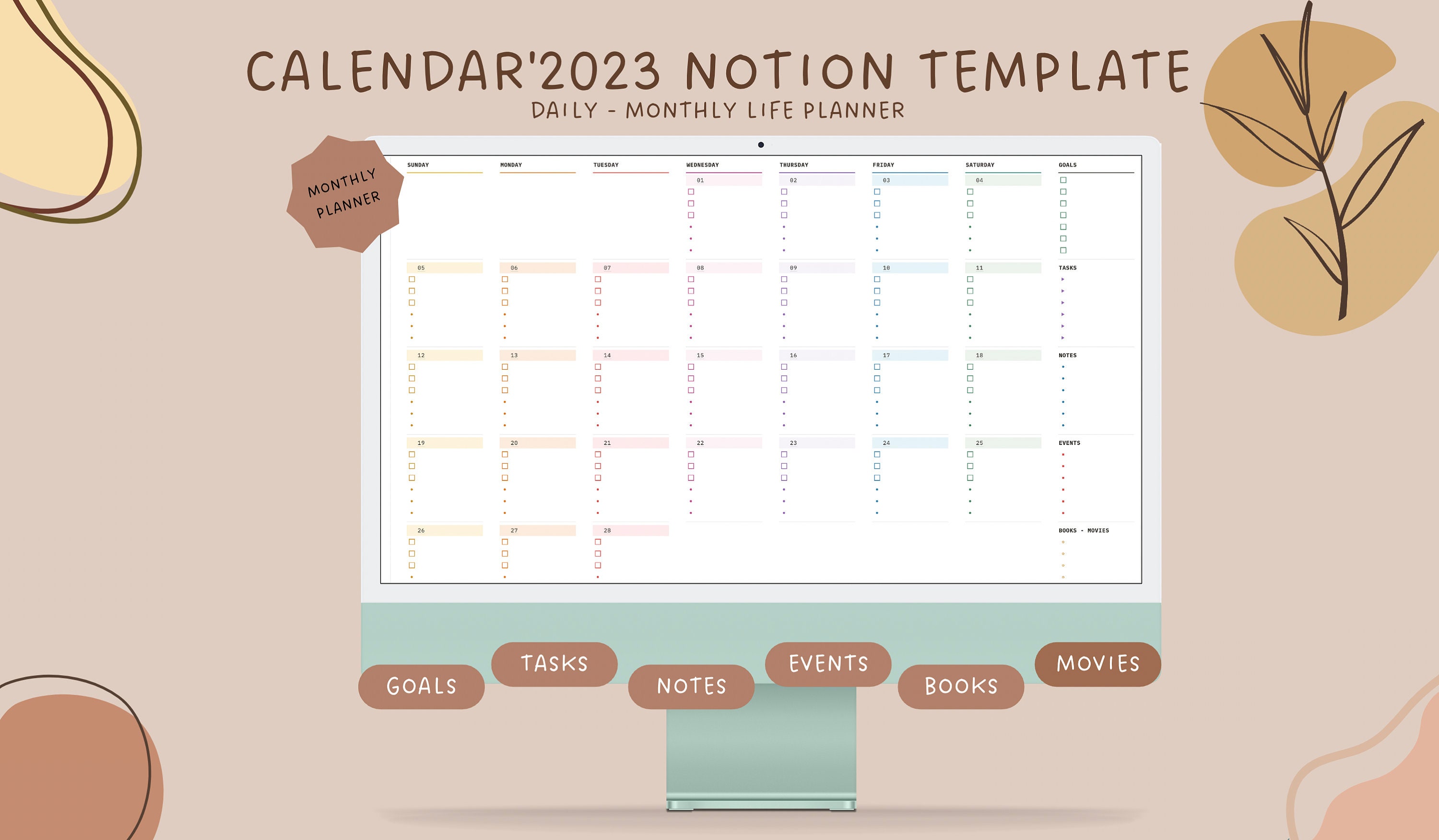 Calendar'2023 Notion Template Notion Calendar Template - Etsy