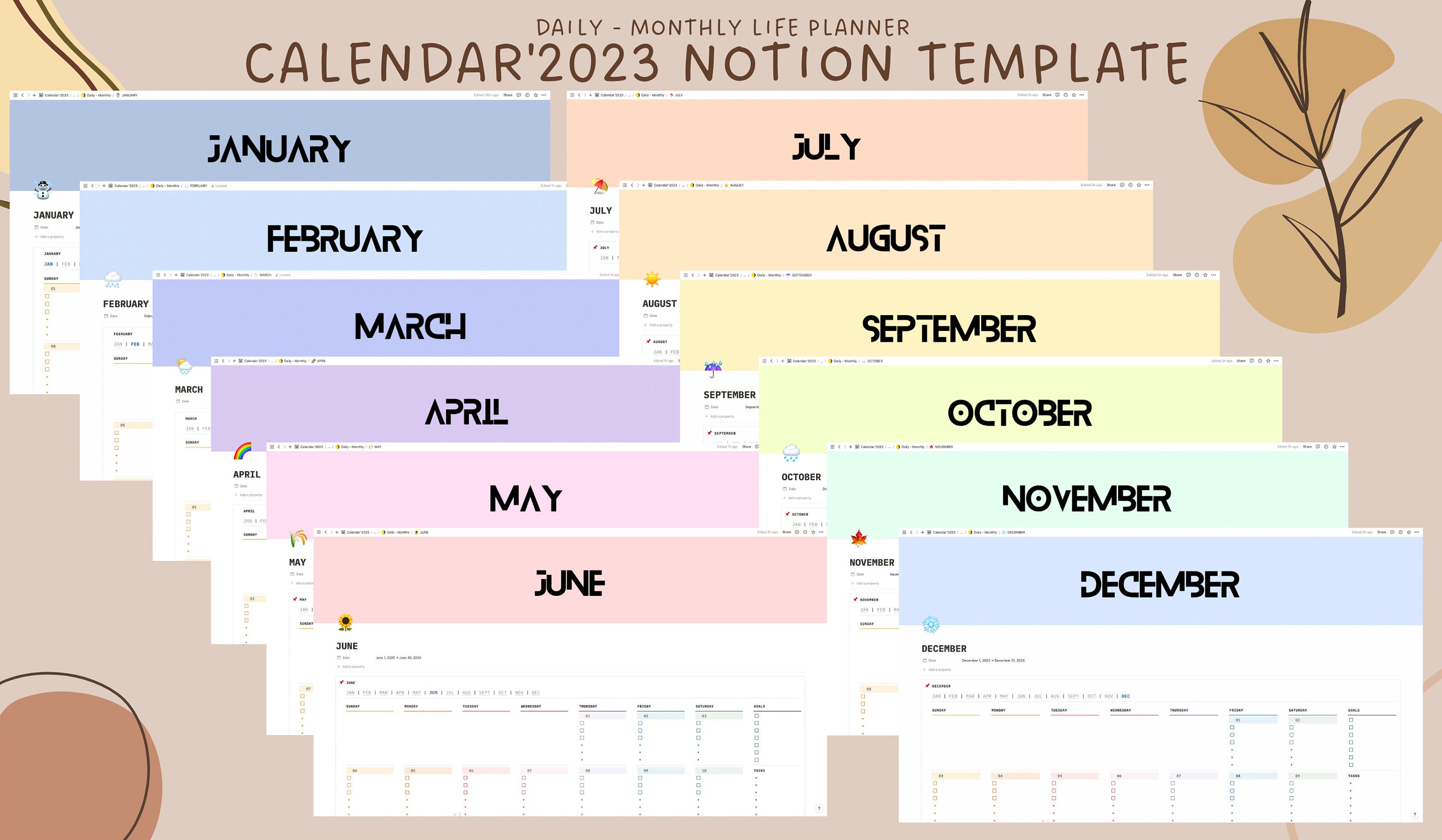 Calendar'2023 Notion Template Notion Calendar Template - Etsy