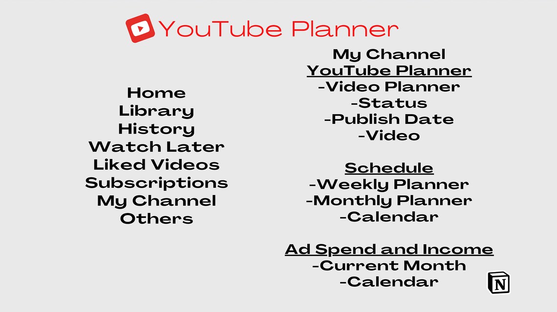 Notion Template Youtube Planner Content Planner for Business Etsy