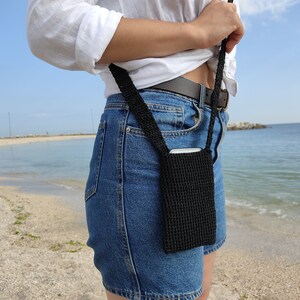 Macrame Tas Handgemaakte zwarte en katoenen tassen / Mode accessoire / Mini Bag als cadeau. schoudertas casual stijl Telefoon-Card Bag Handgemaakt