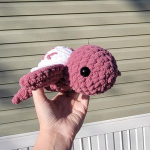 Ready to Ship Crochet Turtle, Turtle Plushie with Hearts, Cute Gift Idea, Pink and White Turtle Stuffie