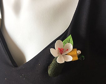 Natural silk cocoon  flower design brooch