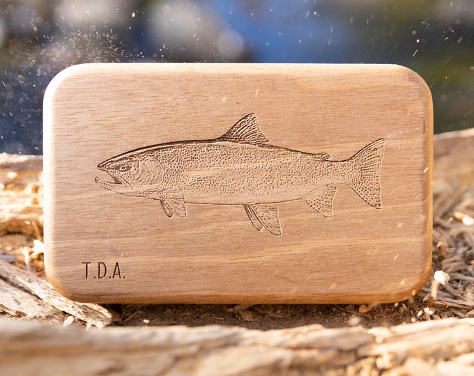 Personalized Fly Fishing Box, Hand Made, Hard Wood Fly Tackle, Engraved