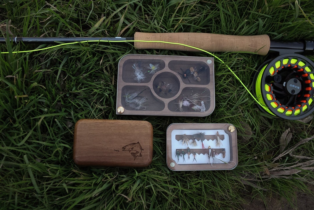 Personalized Engraved Fly Fishing Box, Walnut Wood Tackle, Fishing
