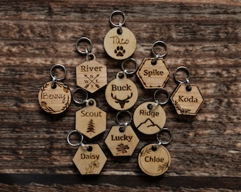 Personalized Wood Pet Tag, Handmade Pet ID, Engraved Dog/Cat Tag