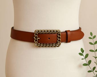 Simply Vera Wang Leather Belt Size M Brown Double Prong VTG Military Style Rare Dark Brown 2 Inch Wide Leather Belt With Double Prong Buckle  main image 3