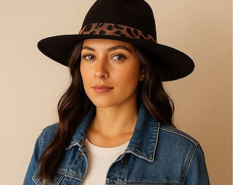 COG New York Brown Rancher Hat Leopard Band Wide Brim Fedora Style Adjustable COG New York Brown Rancher Hat With Leopard Band, Wide Brim  main image 2