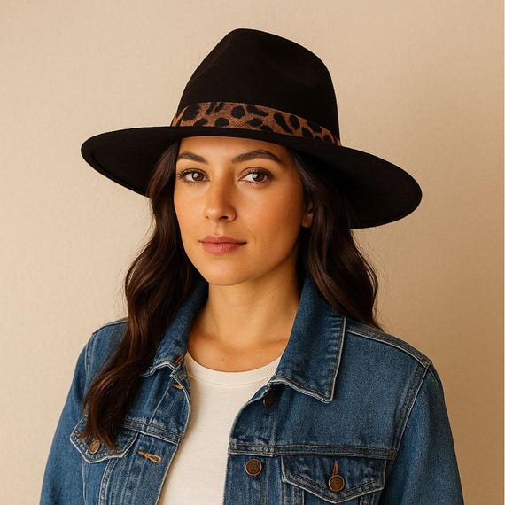 COG New York Brown Rancher Hat With Leopard Band, Wide Brim  display picture 3