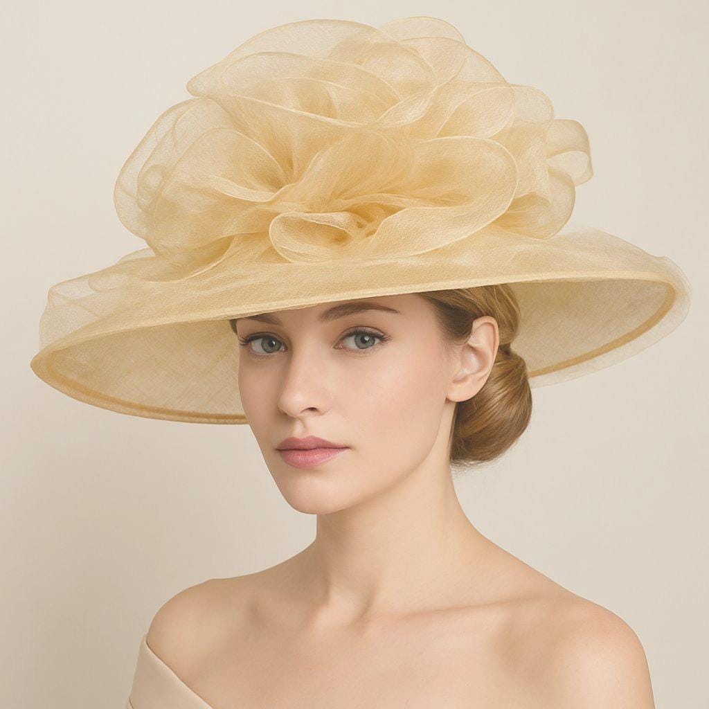 Vintage Champagne Sinamay Church Hat, Wide Bellady Formal  display picture 1