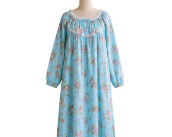 Koszula nocna w stylu vintage w kolorze niebieskim z kwiatowym wzorem Cottagecore, romantyczna, z koronkowym wykończeniem, strój w stylu preriowym, rozmiar uniwersalny, babciny szyk