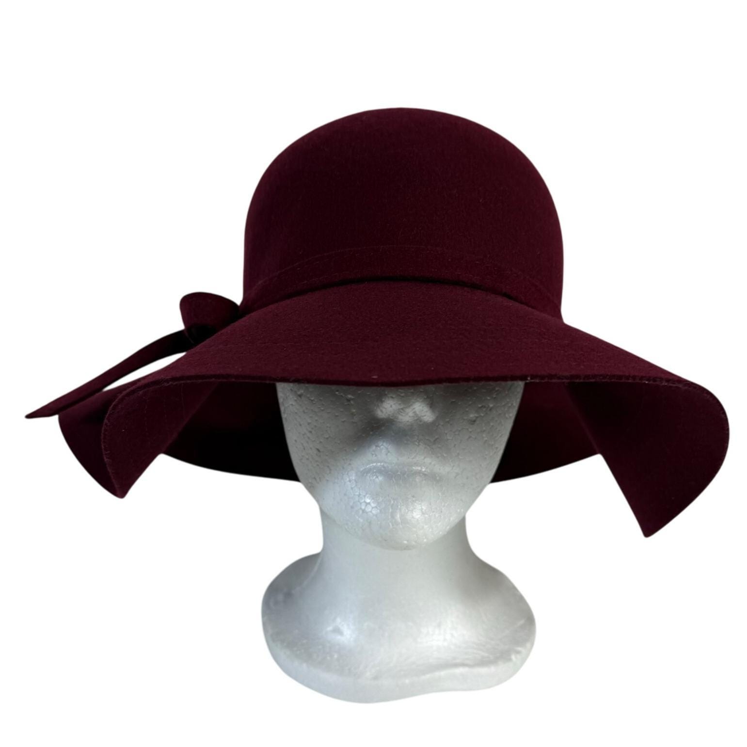 WOOL HIPPIE FLOP HAT BURGUNDY  BOHO 100% Wool Maroon/Burgundy Wide Brim Floppy Hat Women main image 2