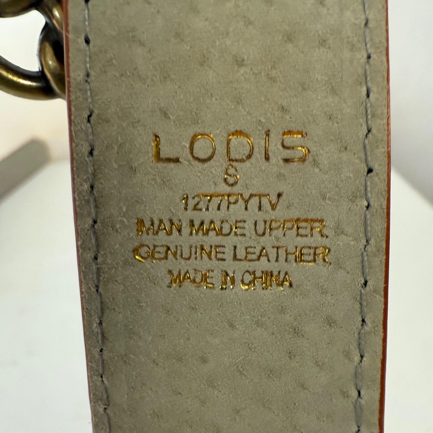 Lodis Brown Leather Belt With Chain Detail Buckle, Genuine 