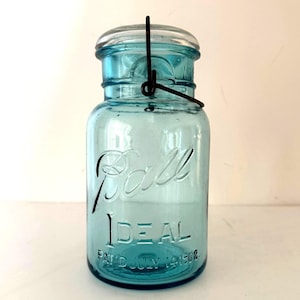Vintage Ball Ideal Aqua Blue Mason Jar Glass Lid Wire Bail Closure Number 4