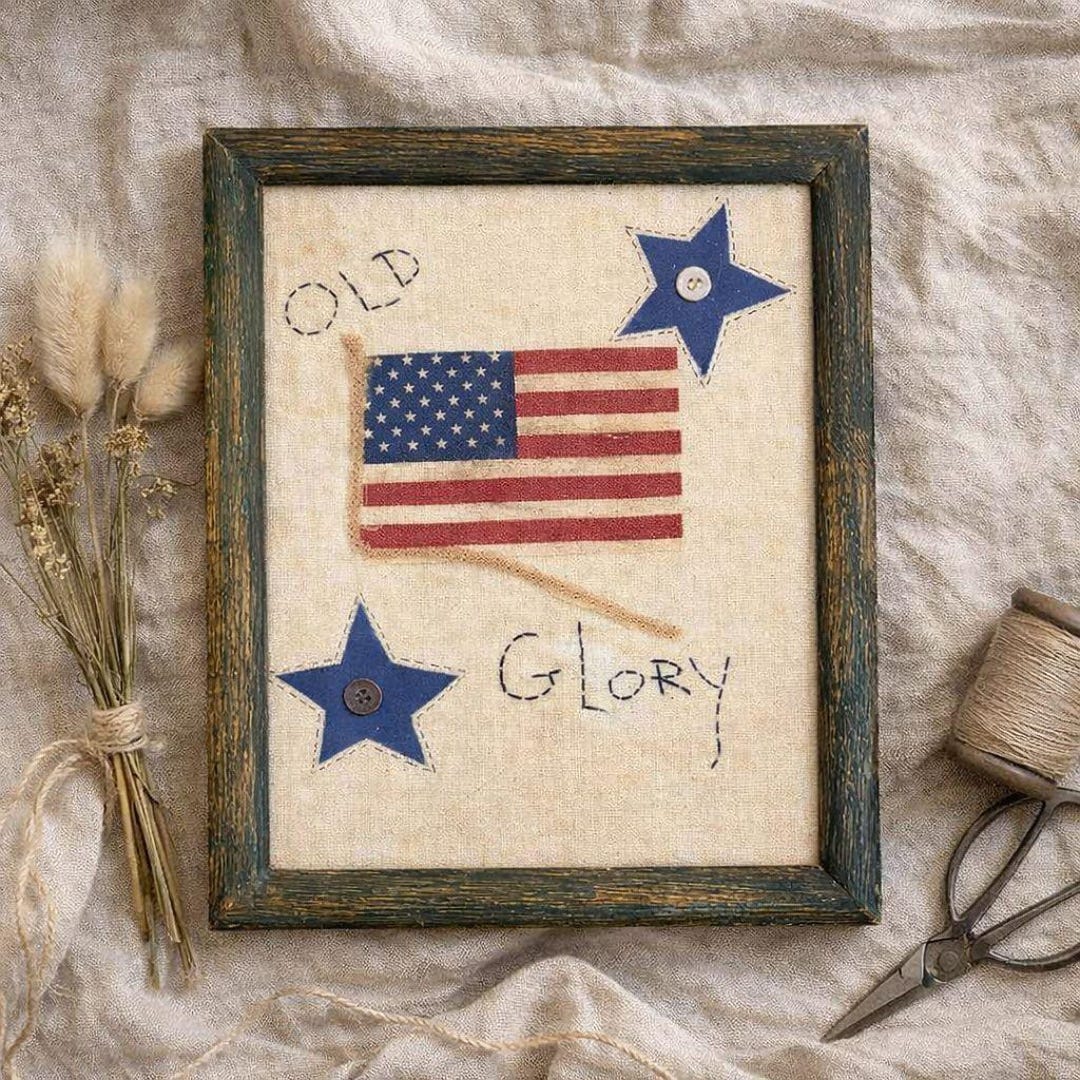 Vintage Primitive Americana Old Glory Needlepoint, Framed USA Flag Folk ...