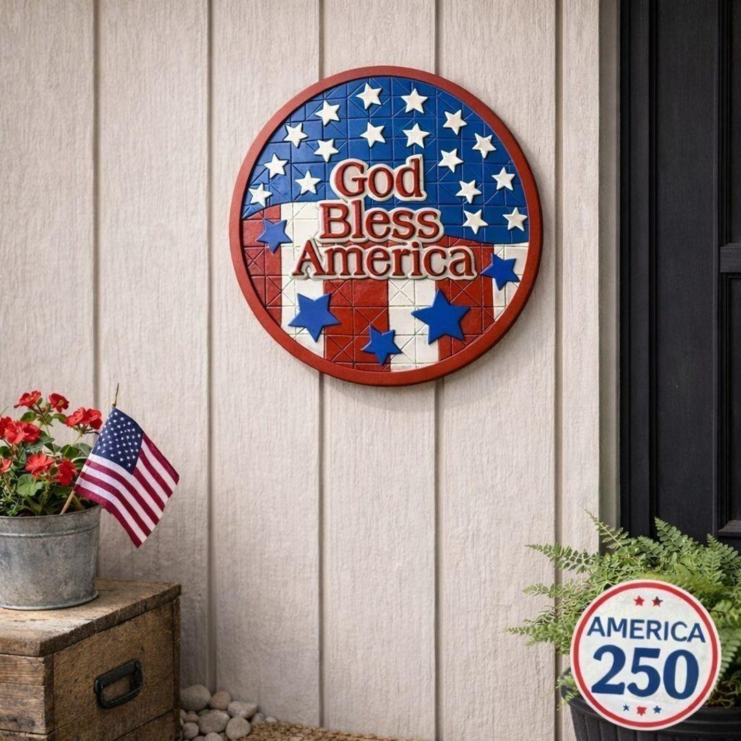 壁飾り　GOD BLESS 星条旗　AMERICA America 250 God Bless America Garden Stone Wall Plaque Patriotic