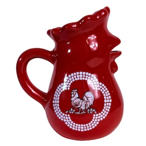 TempTations Rustic Red Ceramic Rooster Pitcher Jug VTG Farmhouse Creamer Gravy Syrup Retro Kitchen Countrycore Vase
