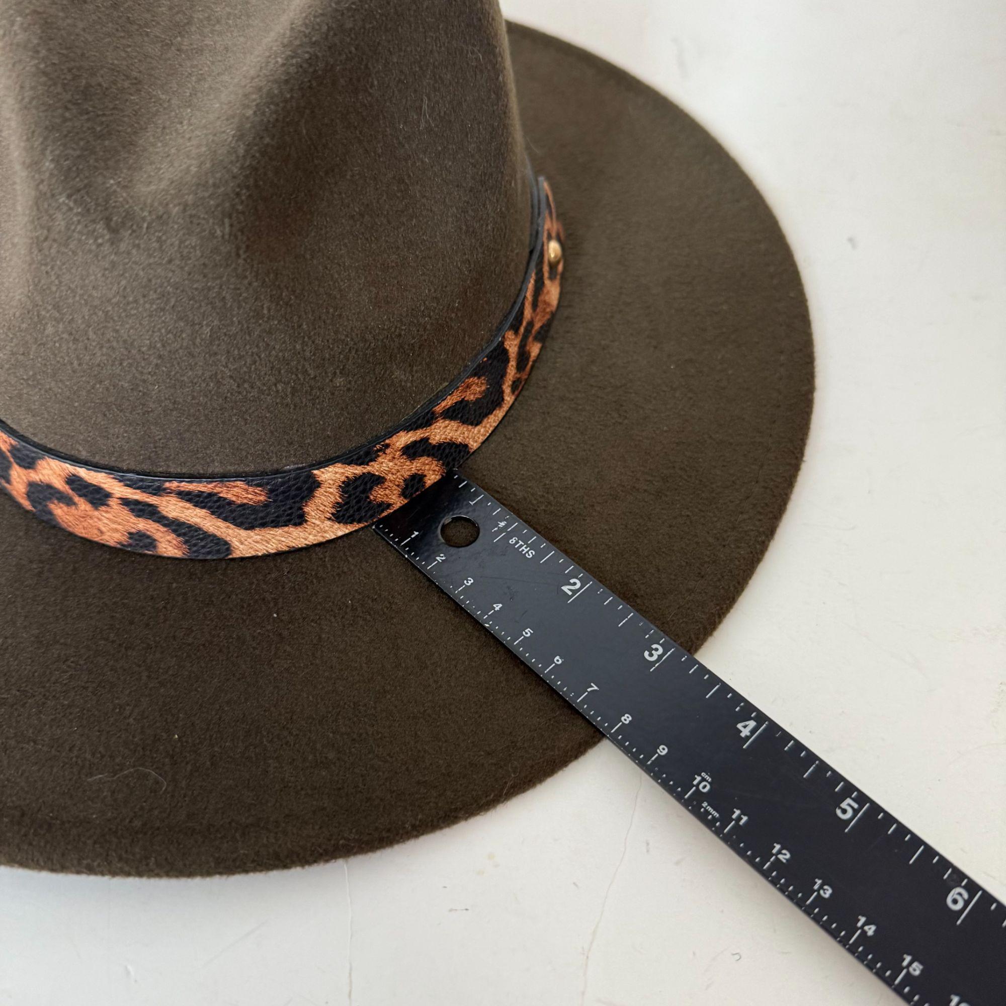 NWT Olive & Pique Leopard Print Wool Wide Brim Fedora Hat Tan Black Boho Fall Lana Leopard Print Fedora | Uno Alla Volta main image 3
