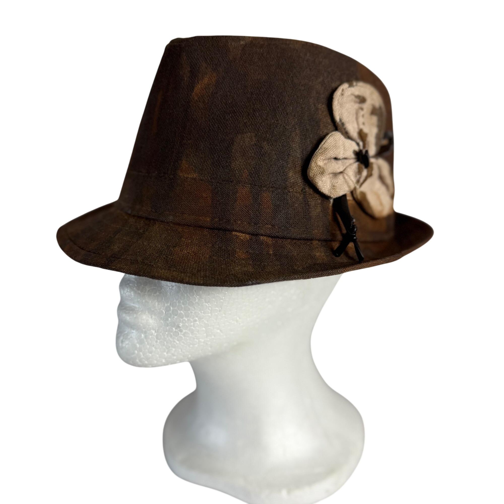 Distressed Fedora Brown Camo Floral Accent Steampunk Stagecoach Stingy Brim Unbranded Camouflage Fedora Hats for Men for sale | eBay main image 4