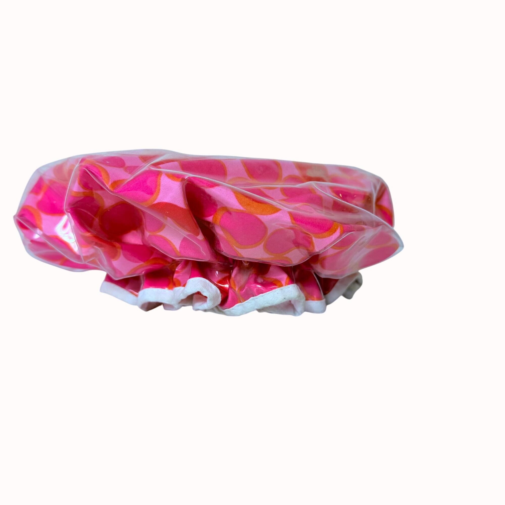 Vintage Vinyl Shower Cap Pink Polka Dot, Retro 1960s  display picture 1