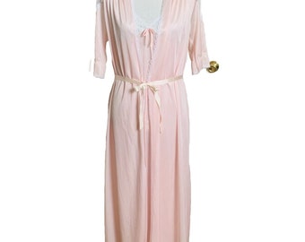 VTG Paramount Retro 70s Nightgown Set w/ Robe Size S Pink Nylon White Lace Hollywood Regency