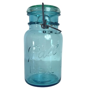Ball Ideal Aqua Blue Mason Jar Canning Glass Lid Wire Closure VTG Quart Number 1