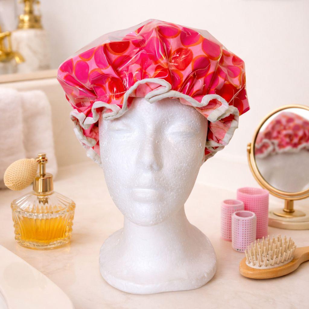 Vinyl Shower Cap Pink Polka Dot Retro 1960s VTG Pin Up Bathroom Hair Mod Glam il_340x270.7525418952_2p9i.jpg main image 2