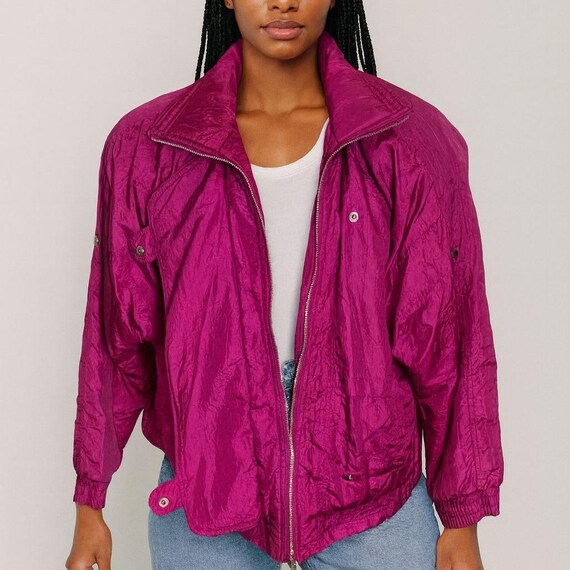 Andy Johns 80s Magenta Nylon Parachute Jacket, Womens Size M Retro