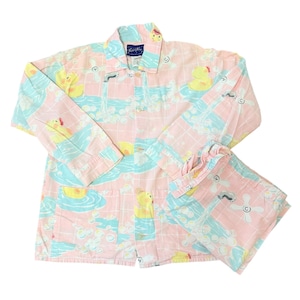 RARE Nick & Nora Rubber Ducky Pajama Set Size X-Small Rub A Dub VTG 80s Cotton Flannel Long Sleeve Sleepwear Shirt Pants Sleepover Party