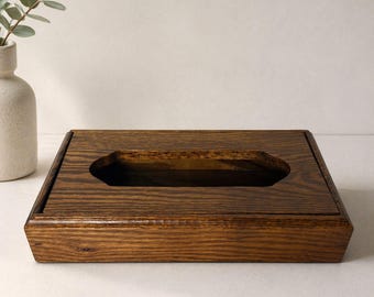 Funda para caja de pañuelos de madera, soporte rústico de roble, estuche minimalista de madera orgánica de estilo granja, decoración del hogar rectangular hecha a mano estilo cabaña