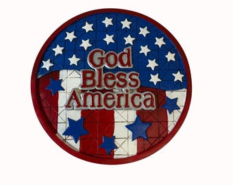 Americana God Bless America Garden Stone Wall Plaque Patriotic