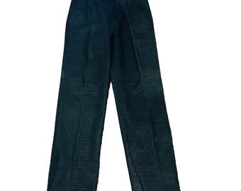 Bermans Damen Vintage70er Jahre Schwarz Krokodil Muster Wildleder Hose Größe 30 Edgy Biker