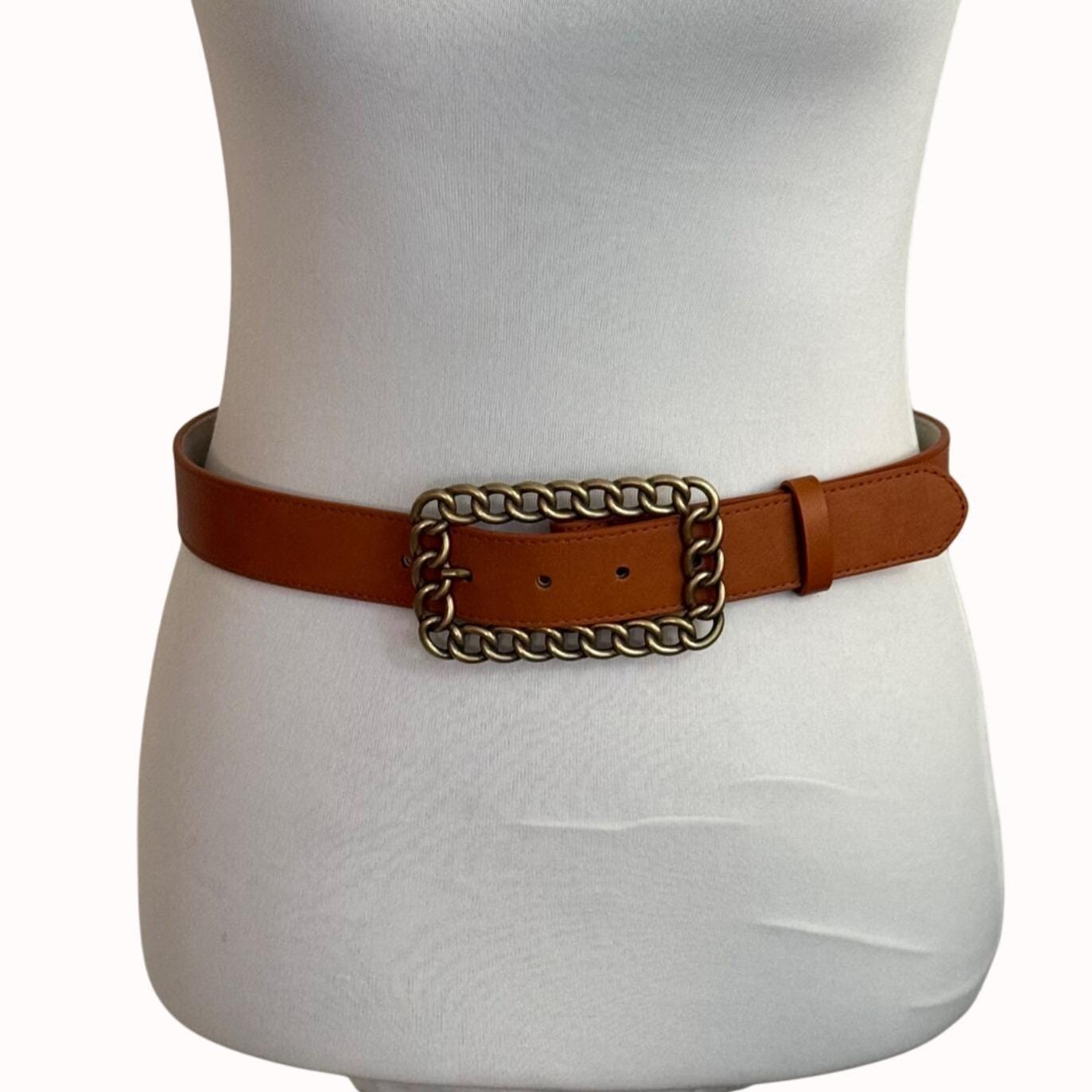 Lodis Brown Leather Belt With Chain Detail Buckle, Genuine  display picture 3