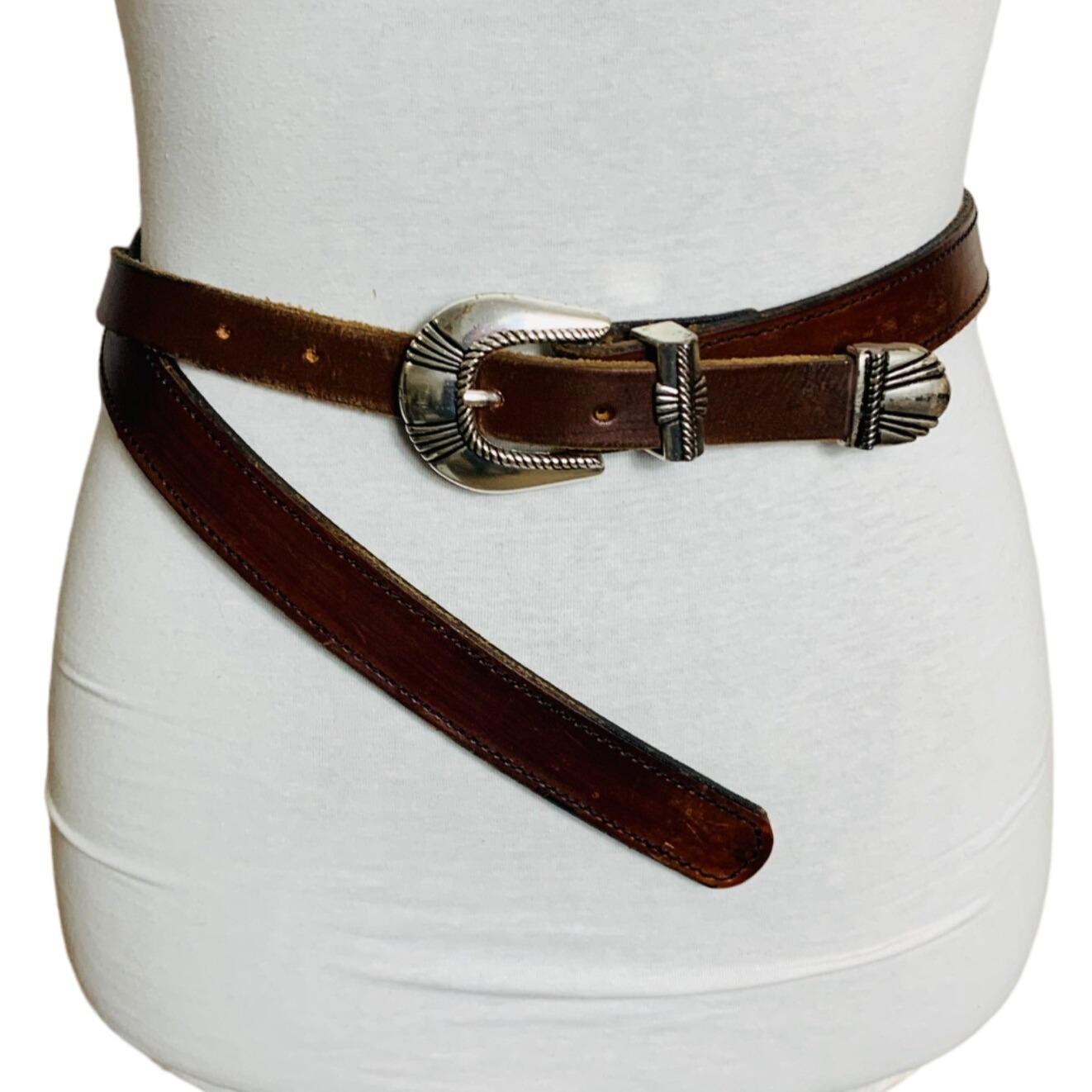 VTG Womens French Cuir Vachette Belt Skinny Southwestern Sz XL Brown Leather 90s Croute De Cuir Vachette Vintage French Leather Belt Reptile  main image 3