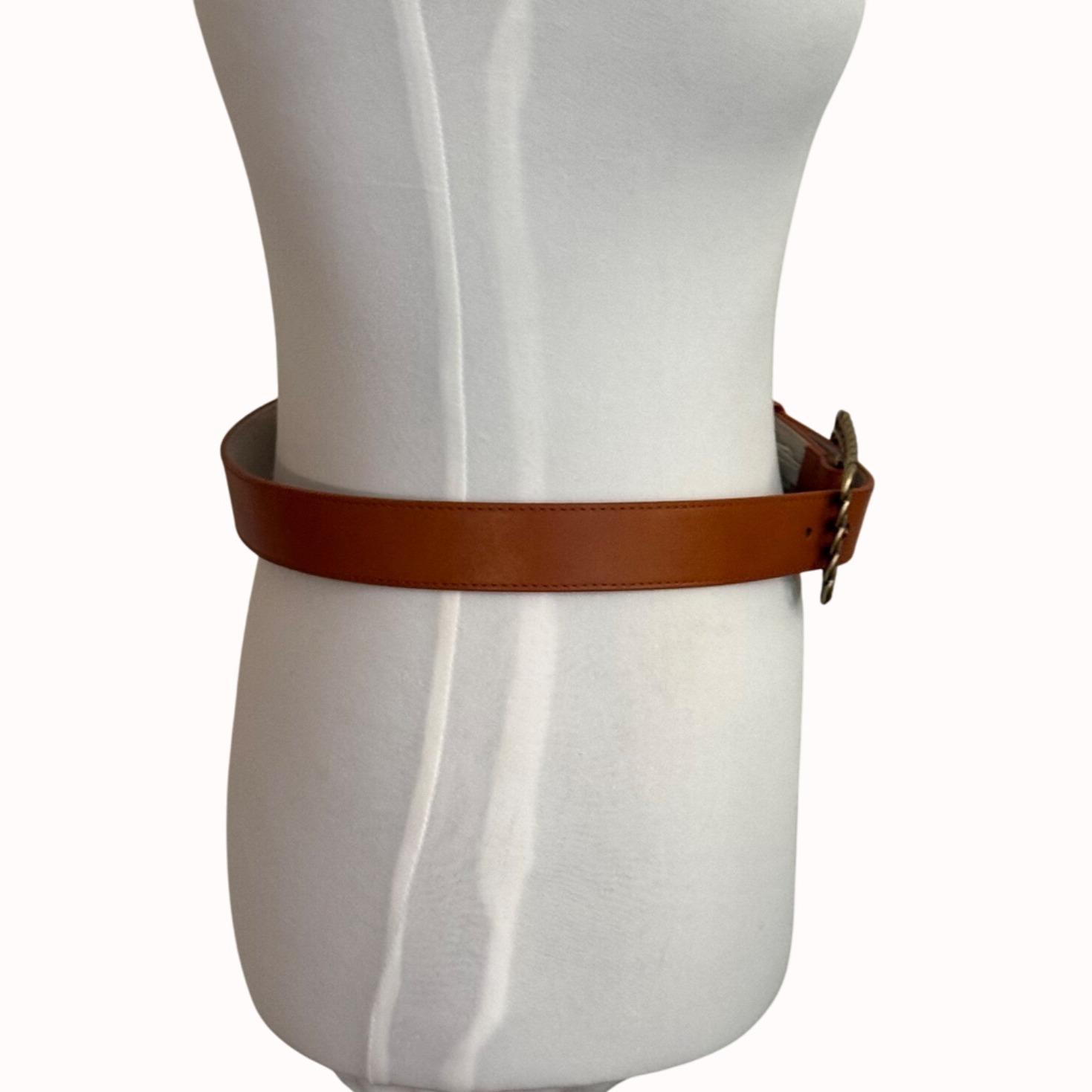 Lodis Brown Leather Belt Size S Chain Detail Buckle Chic Vintage Inspire Fashion Lodis Brown Leather Belt With Chain Detail Buckle, Genuine  main image 4