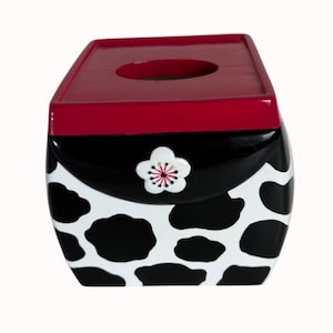 Retro Style Cow Tissue Box Cover Square Porcelain Moo Spots by Jane Kitching Bathroom Decor VTG Farmhouse Chic