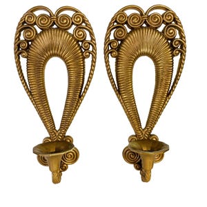 VTG Hollywood Regency Style Gold Ton Tapper Kerzenleuchter Set Mit 2 MCM Romantisches Herz 19 &quot;&quot;Palm Beach Glam Retro.&quot;